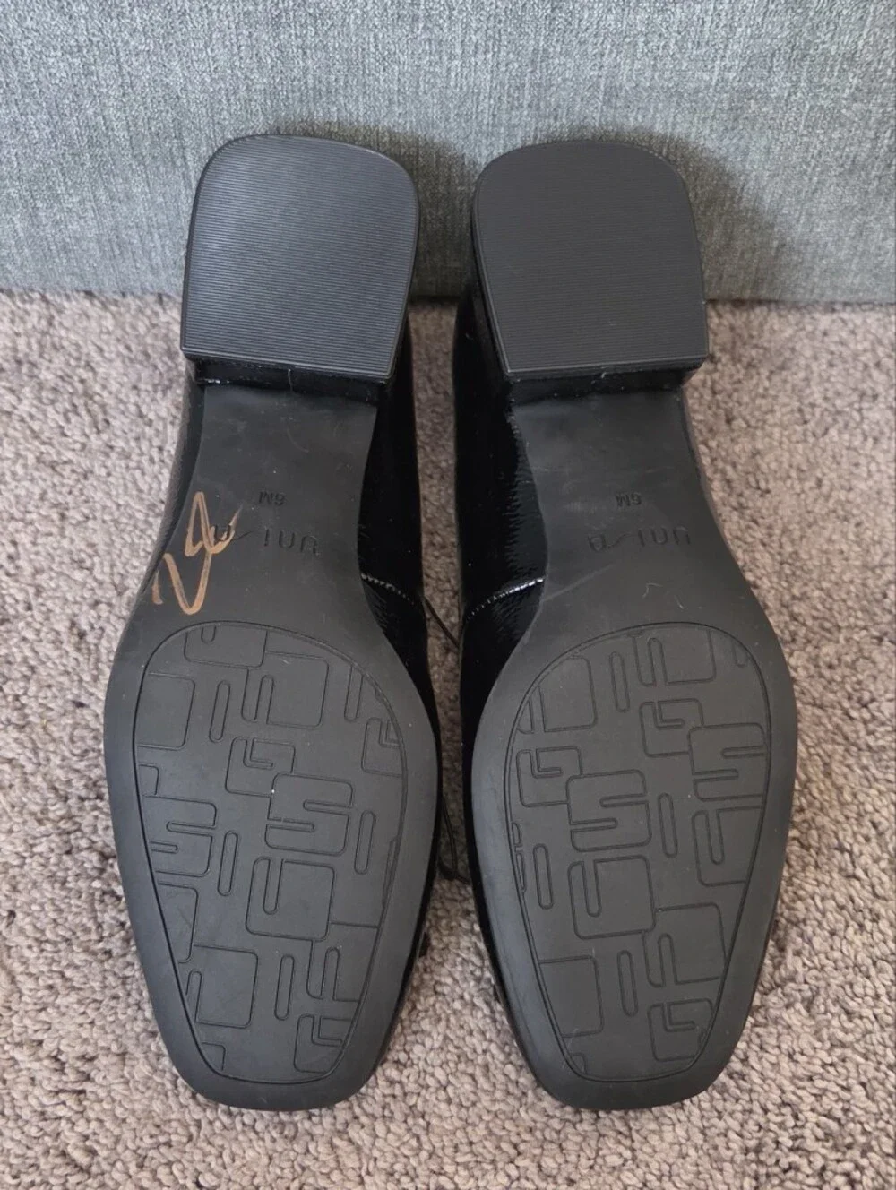 Unisa Black Patent Square-Toe Ballet Flats with Bow Trim